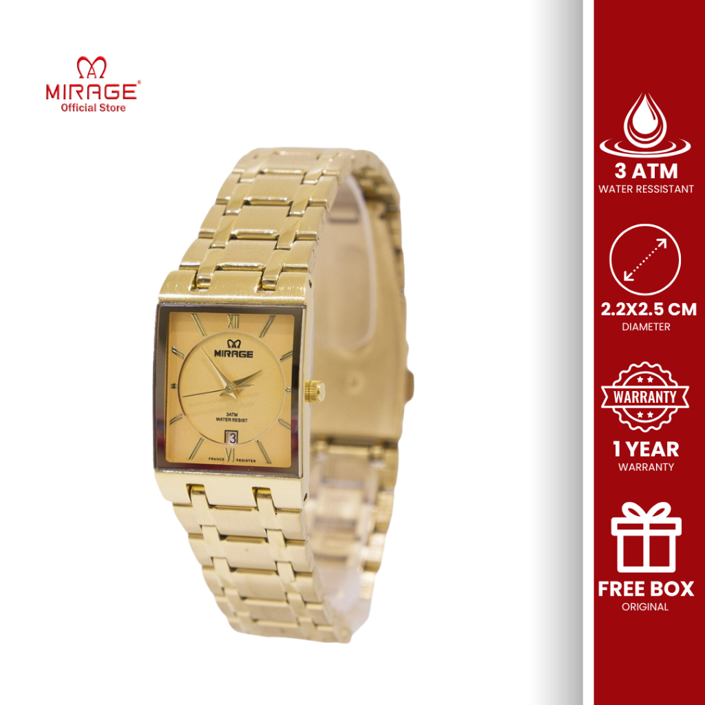 Mirage Original Jam Tangan Wanita Klasik Segi Petak Mewah Gold 7908 L Analog Garansi 1 Tahun