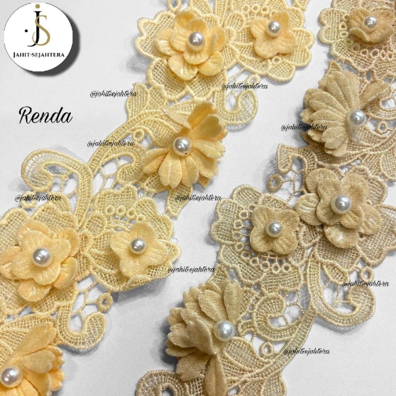 Renda Bunga Mutiara Lebar 3,5cm - 5cm // Renda Warna ( 90 cm )