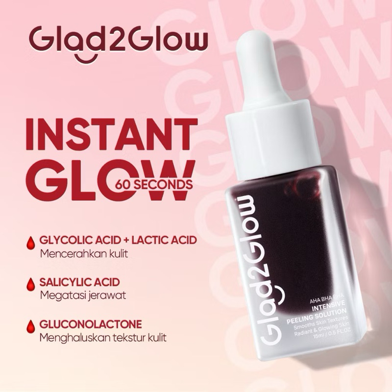 [Ready Stock] Glad2Glow AHA BHA PHA Intensive Peeling Solution 15ml Serum G2G Exfoliasi Wajah merah 