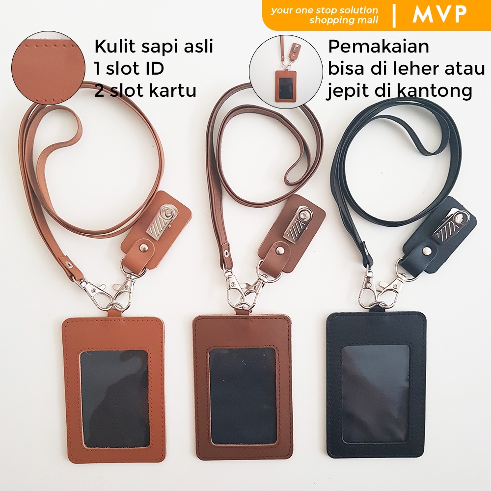 

Lanyard ID Card Holder Kulit Termasuk Tali Dan Penjepit Name Custom Nama Logo ID Card Holder