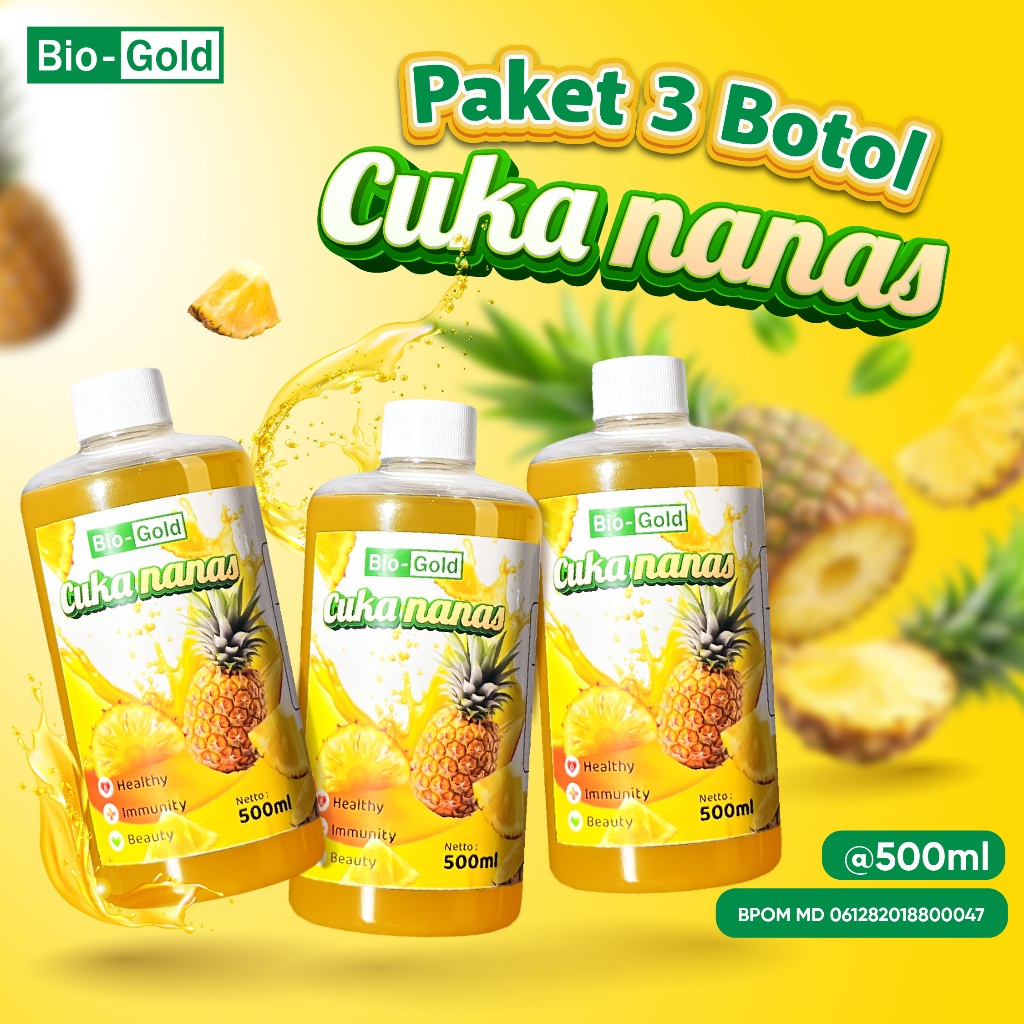 

BIO GOLD - 3 Botol Cuka Nanas Organik 100% Buah Asli Untuk Kesehatan Stabilkan Gula Darah Original