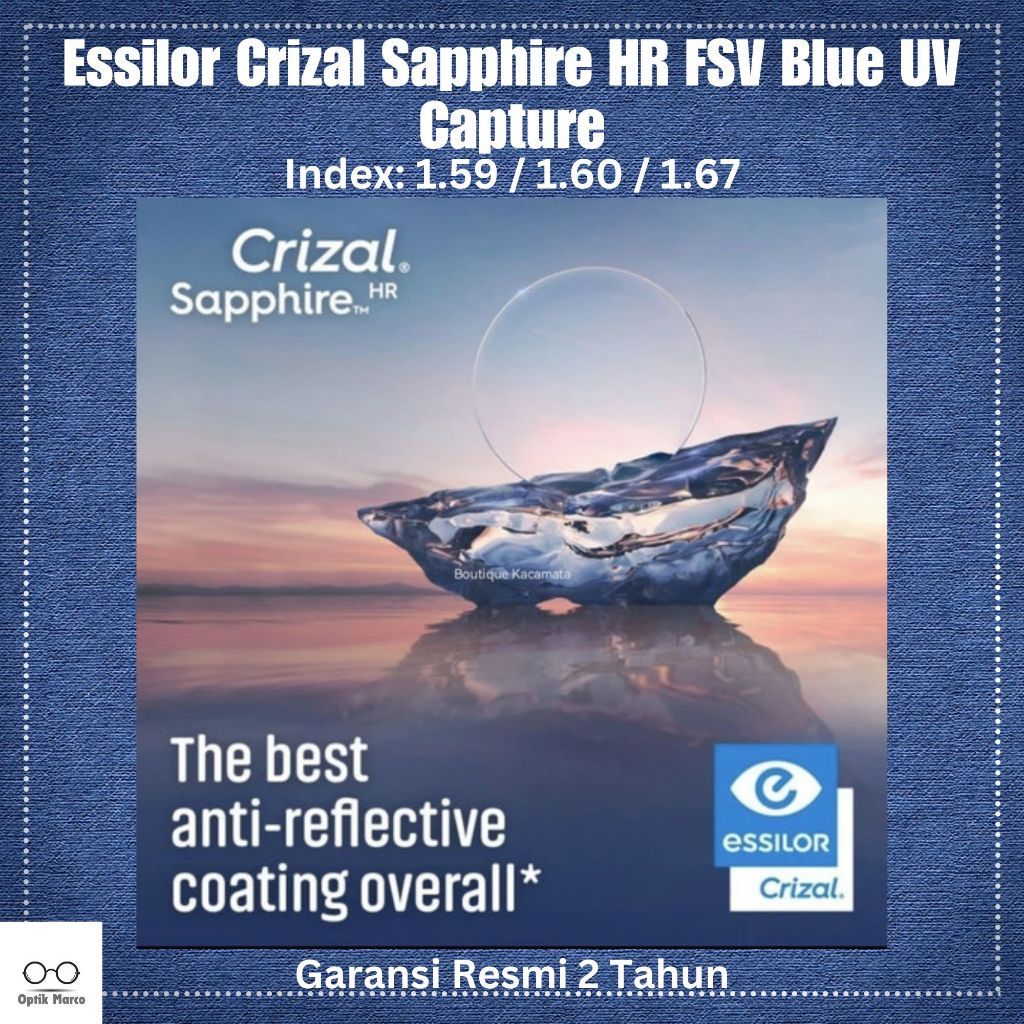 Lensa Kacamata Anti Blue Ray Essilor Crizal Sapphire HR FSV Blue UV Capture