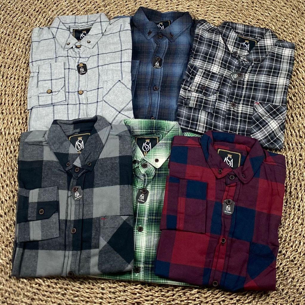 Kemeja Flanel Pria Lengan Panjang Slim Fit Hem Premium Kotak Flannel