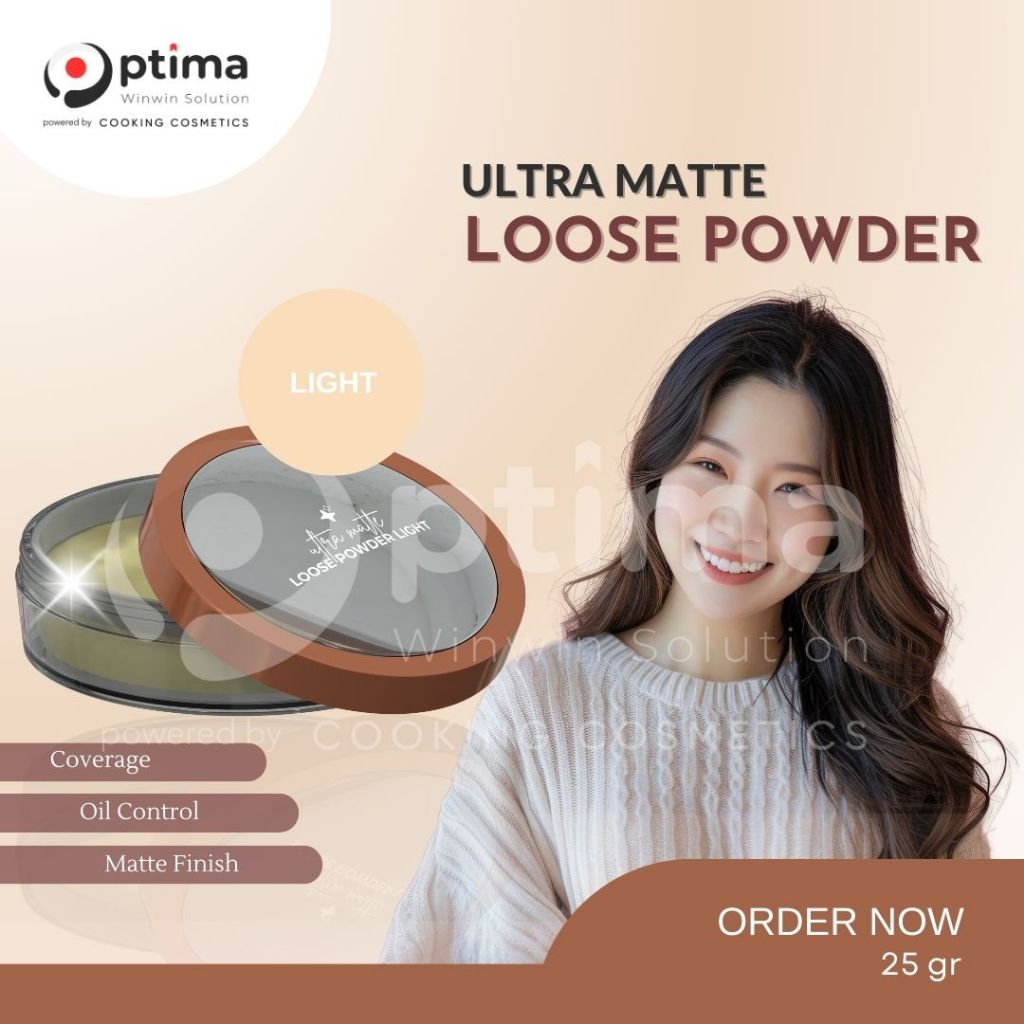 Maklon Kosmetik Ultra Matte Loose Powder LIght 25gr - Produk Sample BPOM dan Halal
