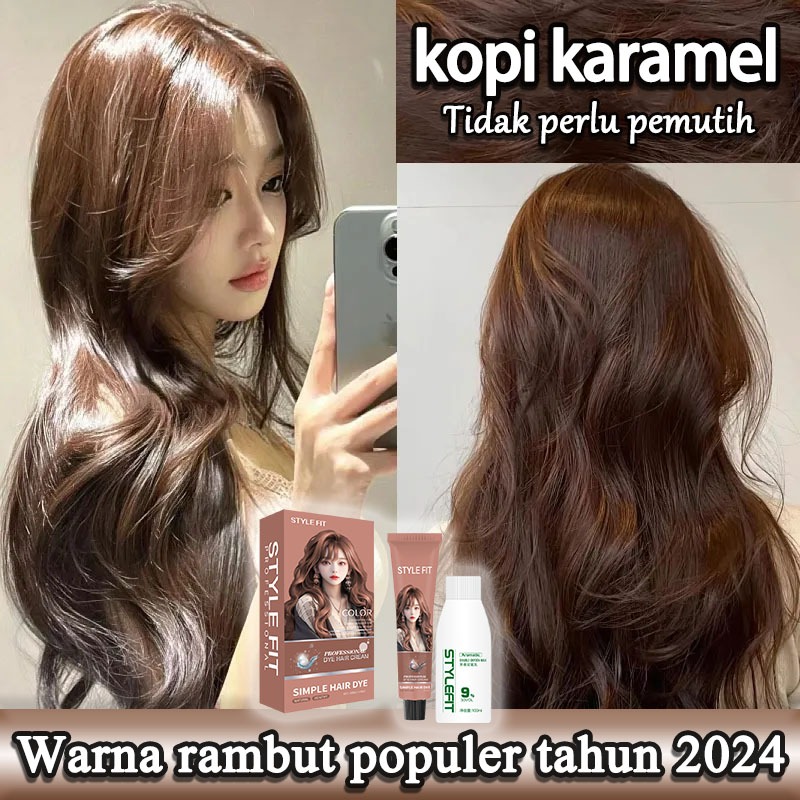 【pengiriman cepat】 STYLE FIT cat rambut caramel brow*200ml pewarna rambut pria dan wanita ，semir ori