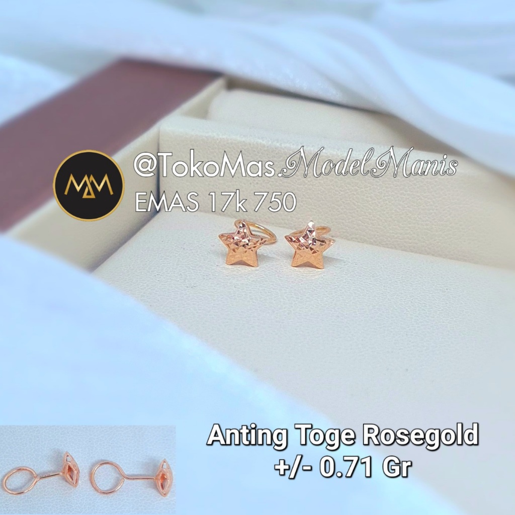 Anting Toge Star Emas Putih 750 kadar 17k