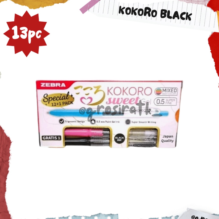 

KP8 Zebra Pulpen Kokoro Black 13 Pcs Kokoro Sweet 1 Lusin tinta hitam