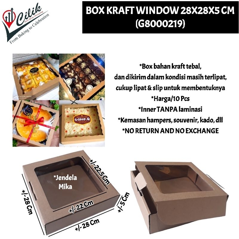 

kemasan+packaging+box+corrugated+kraft+coklat+ukuran+28x28x5+cm+wadah+kue+sifon+cake+bolu+nasi+pizza+roti+puding+bento+jajanan+cemilan+snack+dessert