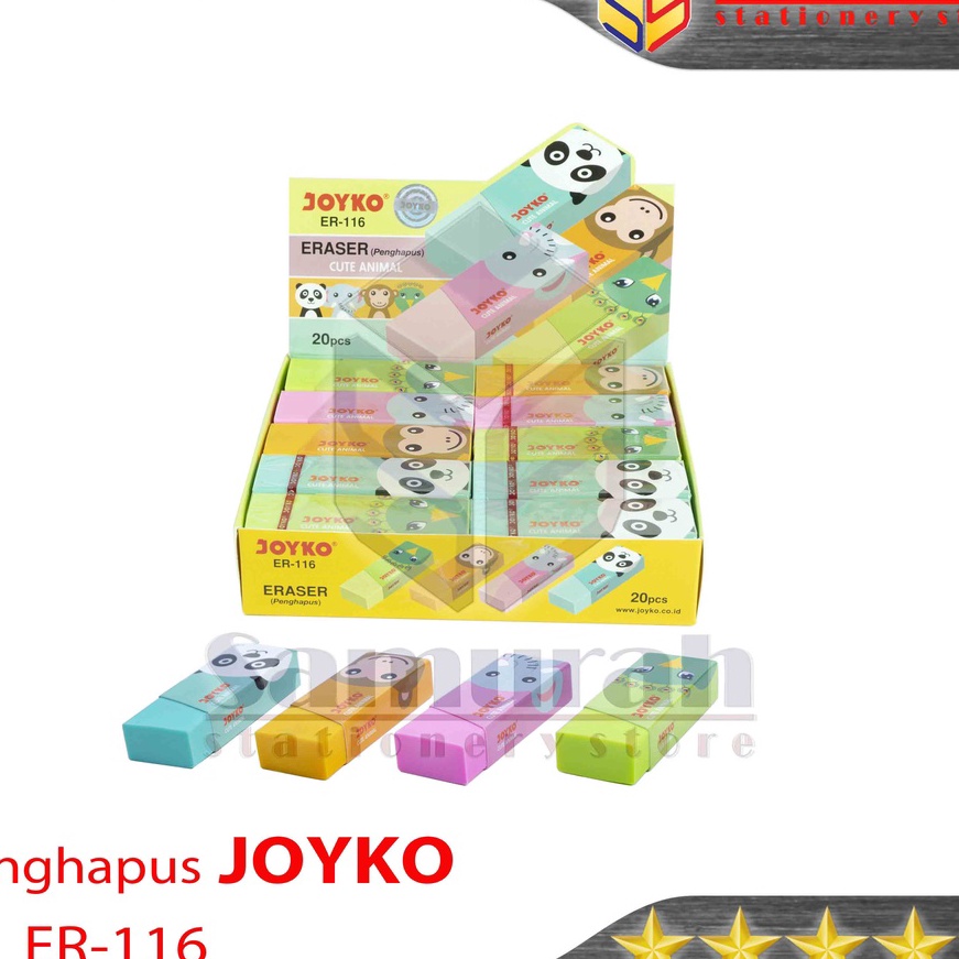 

Boom Penghapus Pensil Joyko ER116 2 Pcs Eraser ER 116 Colours Hapusan Stip Fancy Pencil Panjang B2 4 Warna Hijau Orange Pink Biru