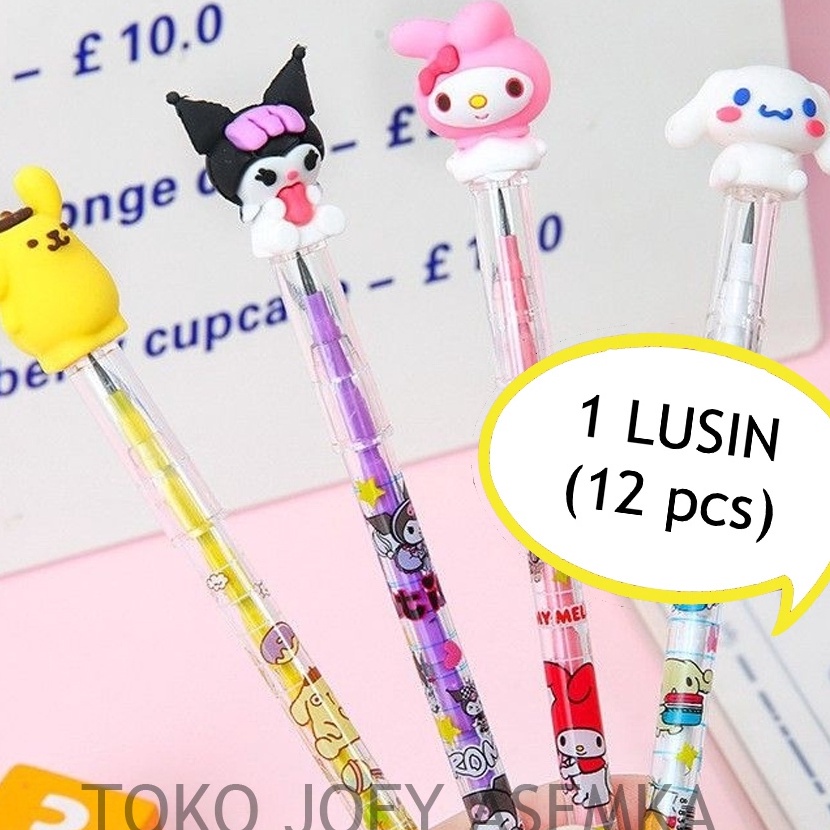 

FG2 12 PCS PENSIL SUSUN BENSIA LANTU PENSIL PELURU DAPAT DIISI ULANG CINAMOROLL KUROMI MELODY PURIN