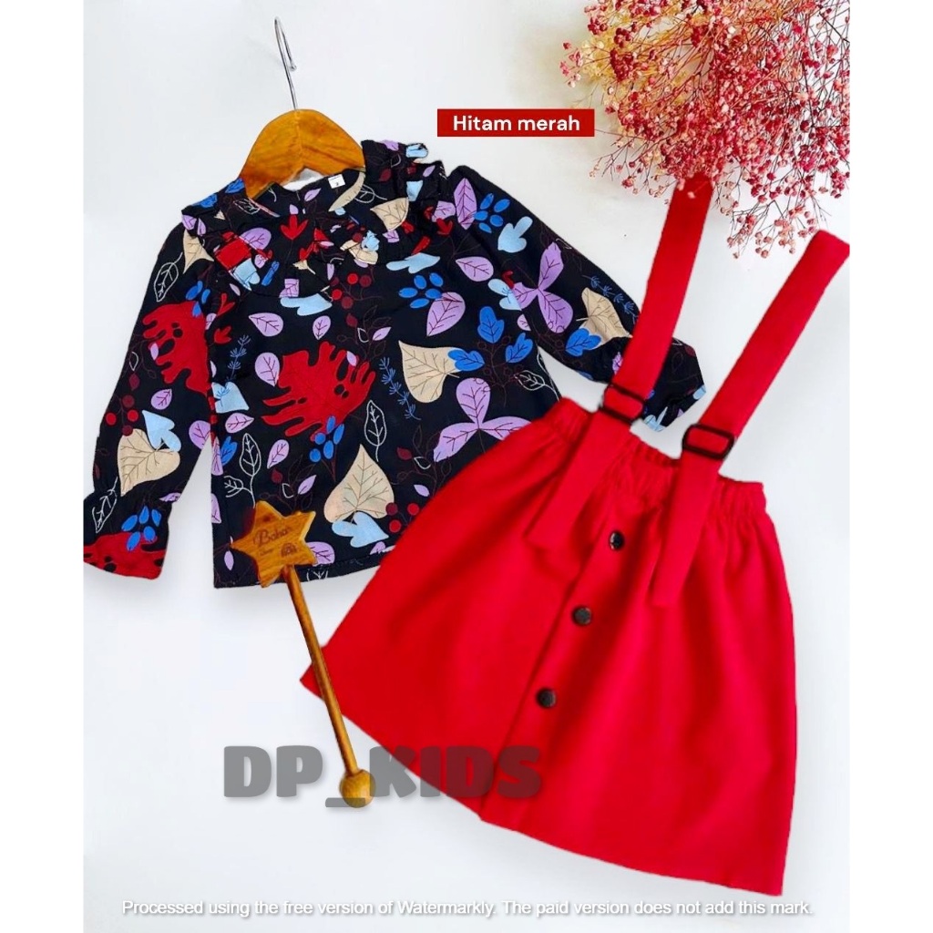 One set anak perempuan model kodok dengan kombinasi bahan rayon dan syakila usia 1 sampai 6 tahun