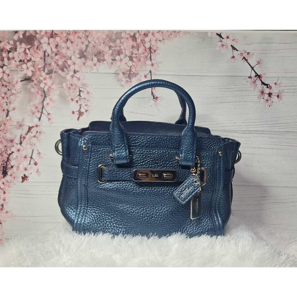PL Satchel Coach Swagger Blue Metallic  Small Full leather