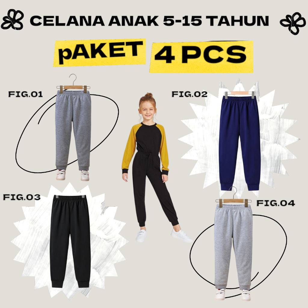 Paket 4 Pcs Celana Training Anak laki laki perempuan usia 5-15Tahun Trening Jogger Joger Olahraga Pa