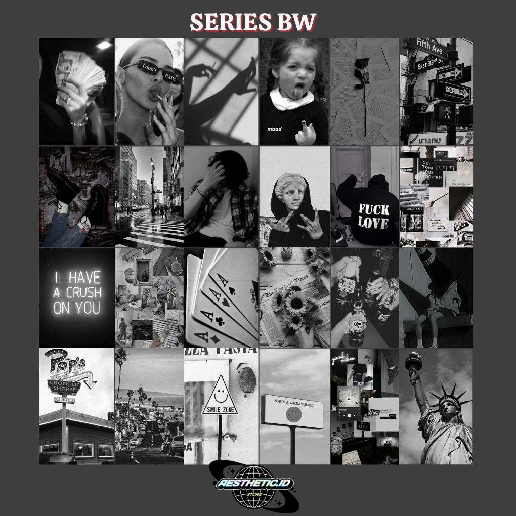 (ISI 32PCS) Poster Dinding Tema BW Hitam Putih Series Dekorasi Kamar Aesthetic Aestetik Estetik Ukur