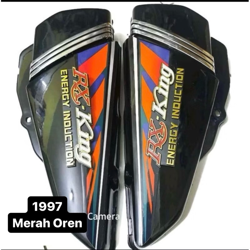 Cover Bok Aki RX King 1997 Hitam Set Emblem Stiker Merah Oren LIST