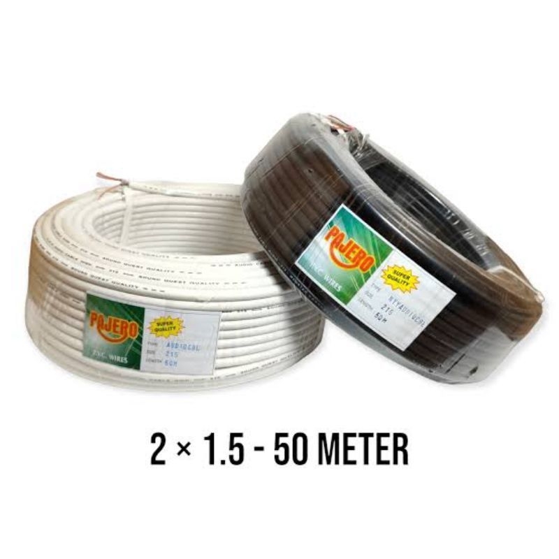 KABEL LISTRIK SERABUT AUDIO 2X1.5X50M PAJERO HITAM/PUTIH / KABEL LISTRIK AUDIO 2X1.5X50 METER HITAM 