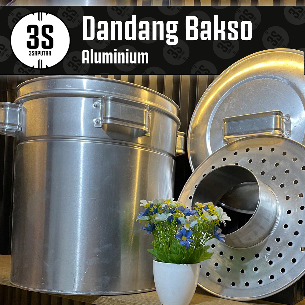 DANDANG BAKSO 34 CM AIR 12 LITER TANPA SEKAT PANCI ALUMINIUM TUTUP BIASA