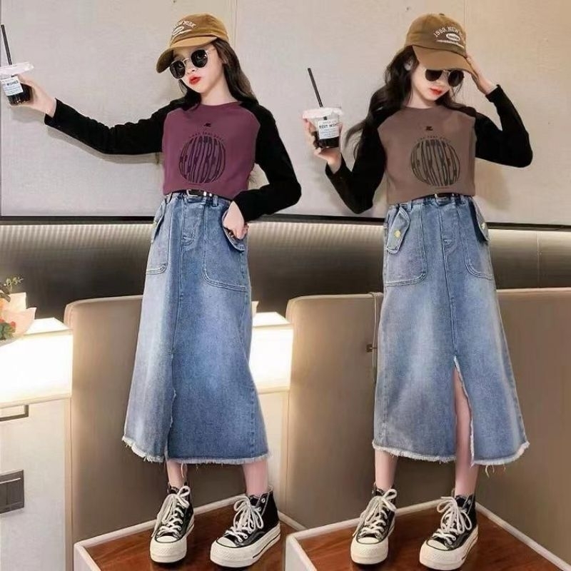(5-8tahun) Setelan rok jeans import anak