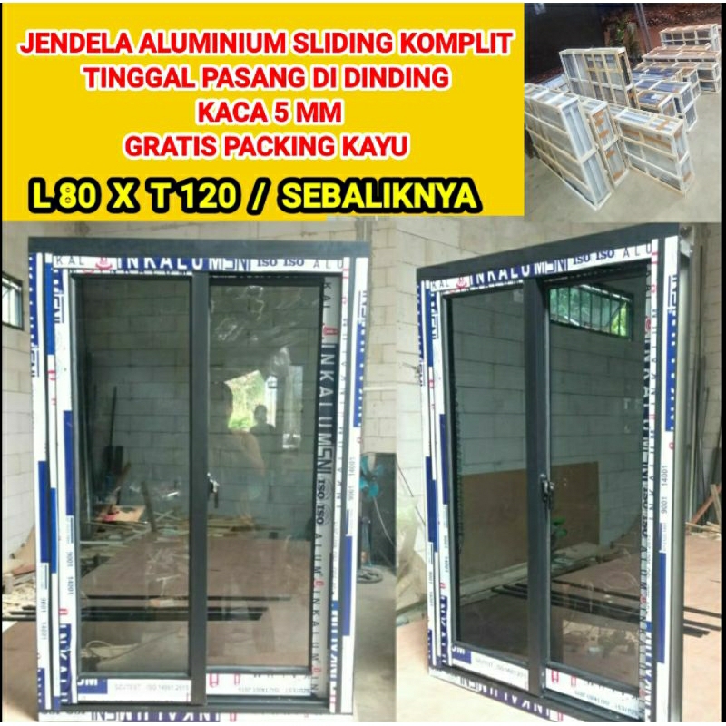 L80xT120 JENDELA SLIDING ALUMINIUM KOMPLIT FREE PACKING KAYU