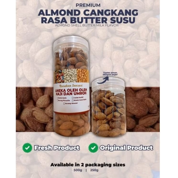 

KACANG ALMOND CANGKANG PREMIUM RASA BUTTER MILK 250 GRAM / 500 GRAM