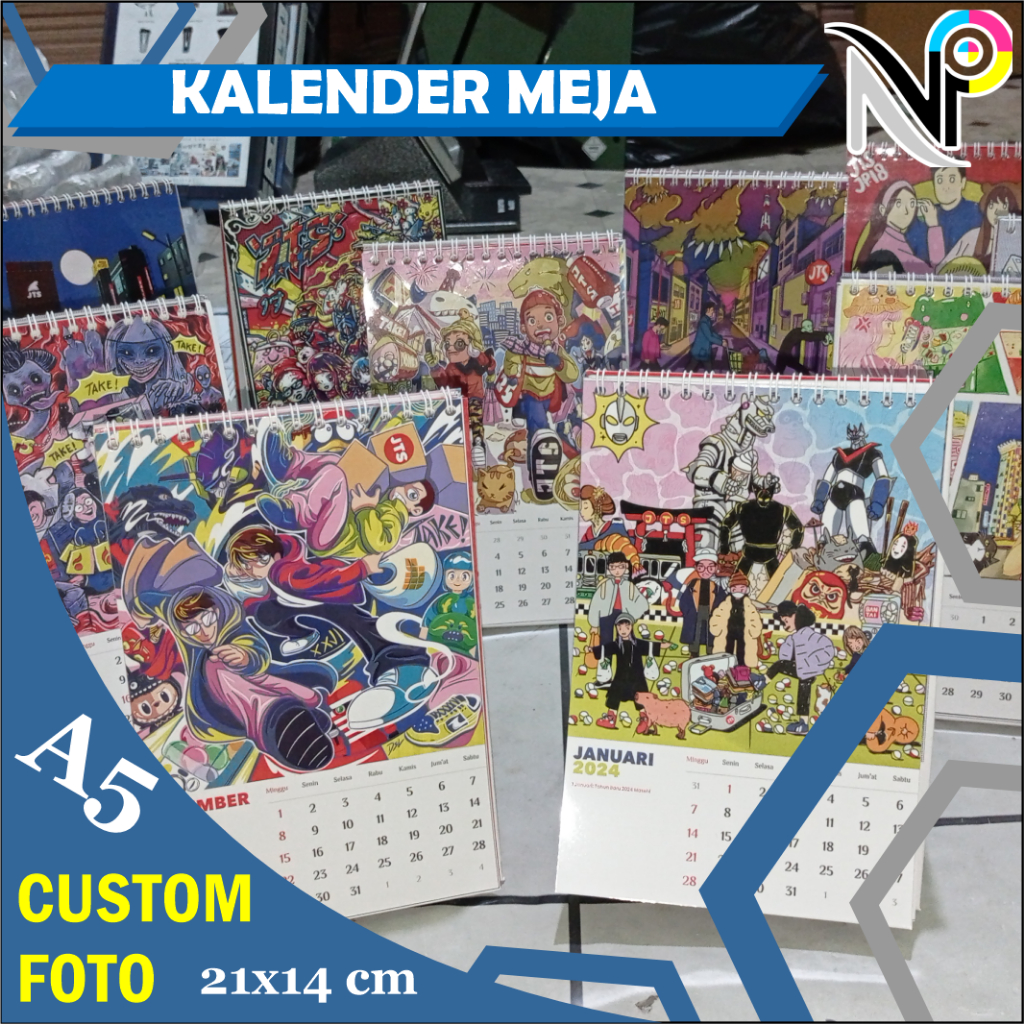 

Kalender Meja Duduk Bahan Art Paper + Laminasi Glossy Custom Foto Satuan