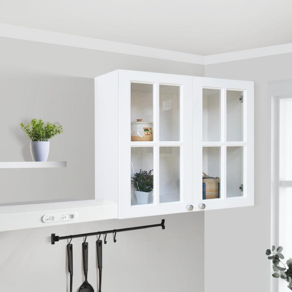 KIRANA Nebraska Kaca - Kitchen Set Kayu Kabinet Lemari Rak Dapur Putih Minimalis 2 Pintu Full Kaca