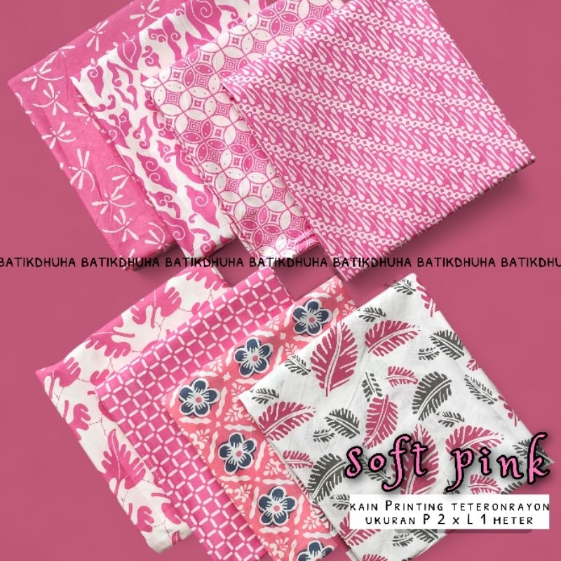 Kain Batik Print Warna Soft Pink Putih Batik Pink Teteronrayon Pink