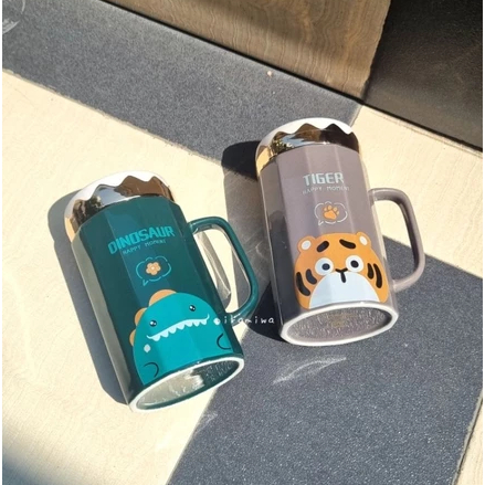 MUG TUTUP KERAMIK TAHAN PANAS mug cantik mug lucu mug tutup mug motif gelas kopi cup lucu cup minum
