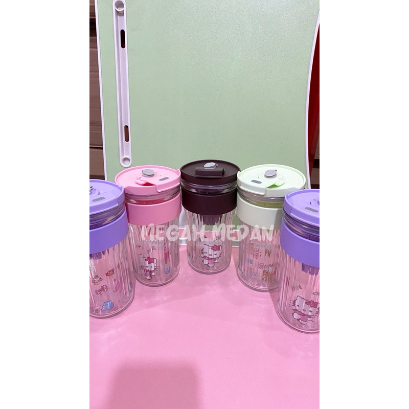 gelas gagang kaca akrilik dengan sedotan dan filter air FREE STIKER LUCU /gelas aesthetic /gelas jus