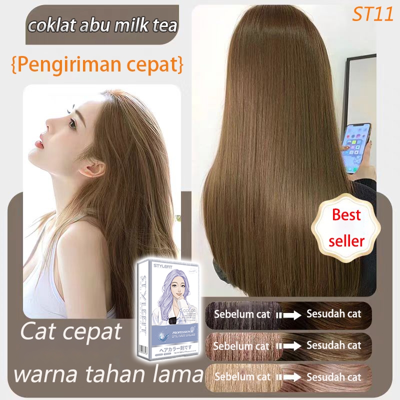【Best seller】STYLE FIT cat rambut coklat abu milk tea *200ml membuat kulit tampak putih，bahan herbal
