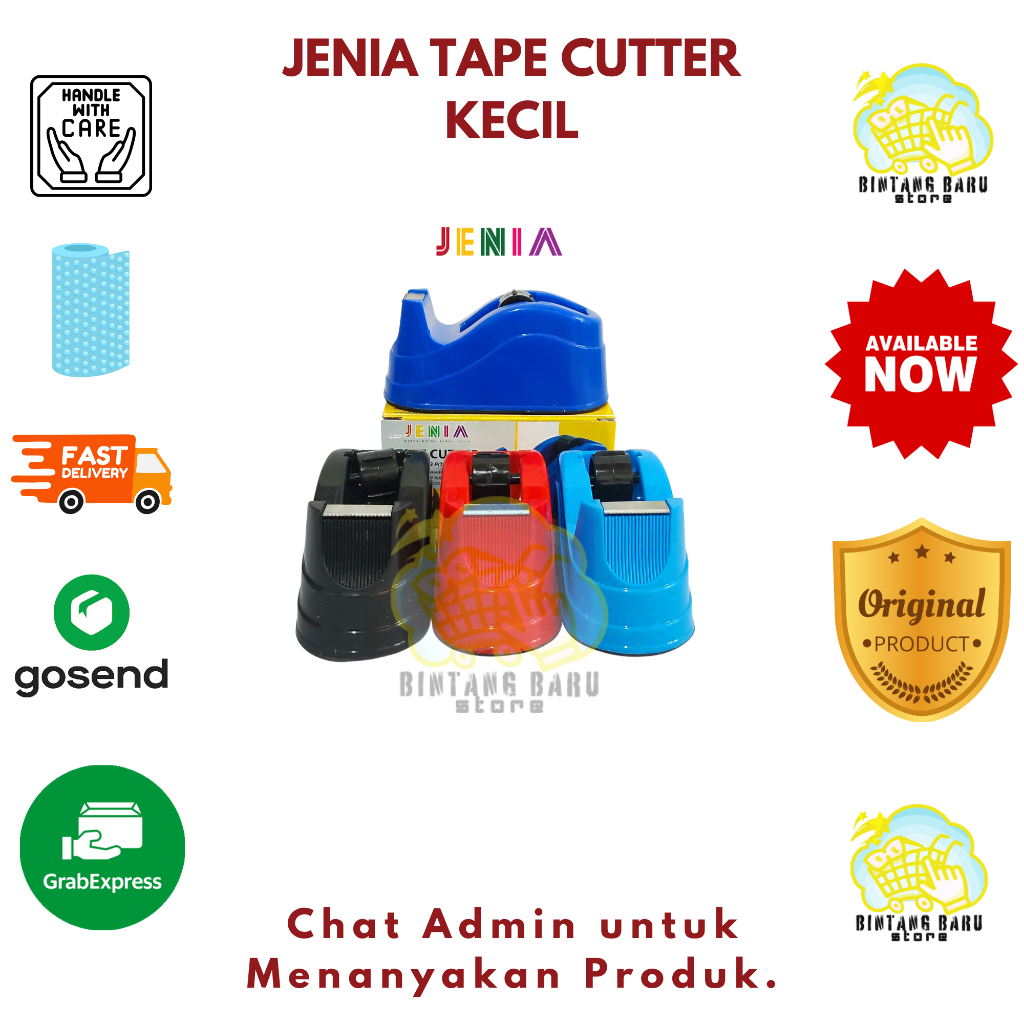 

[HARGA 1 LUSIN] JENIA - TAPE CUTTER KECIL - 4 VARIASI WARNA