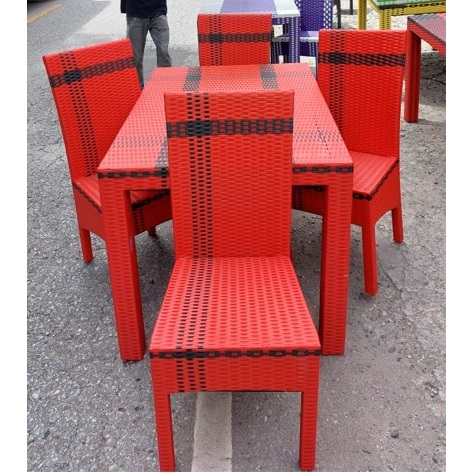 Meja makan rotan sintetis plastik 4 kursi / meja kerja belajar menulis terbaru