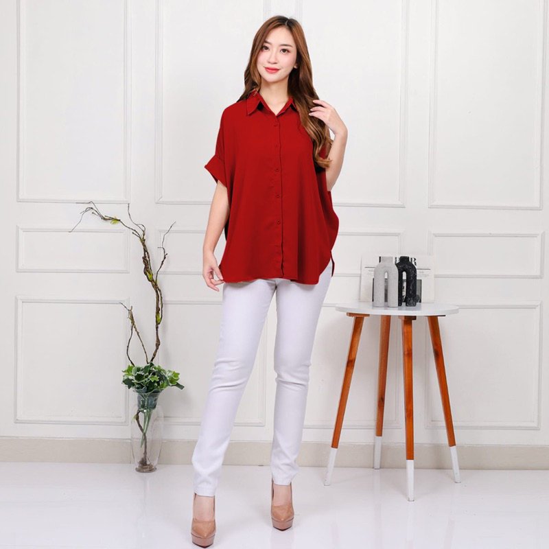 ELIZHA Karina Shirt - Kemeja Oversized Lengan Pendek - Kemeja Wanita Oversized - Atasan Kemeja Wanit
