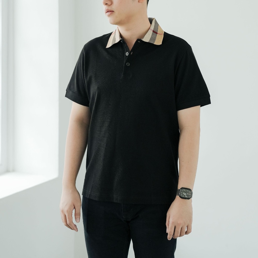 Burberry Check Collar Polo Black Original