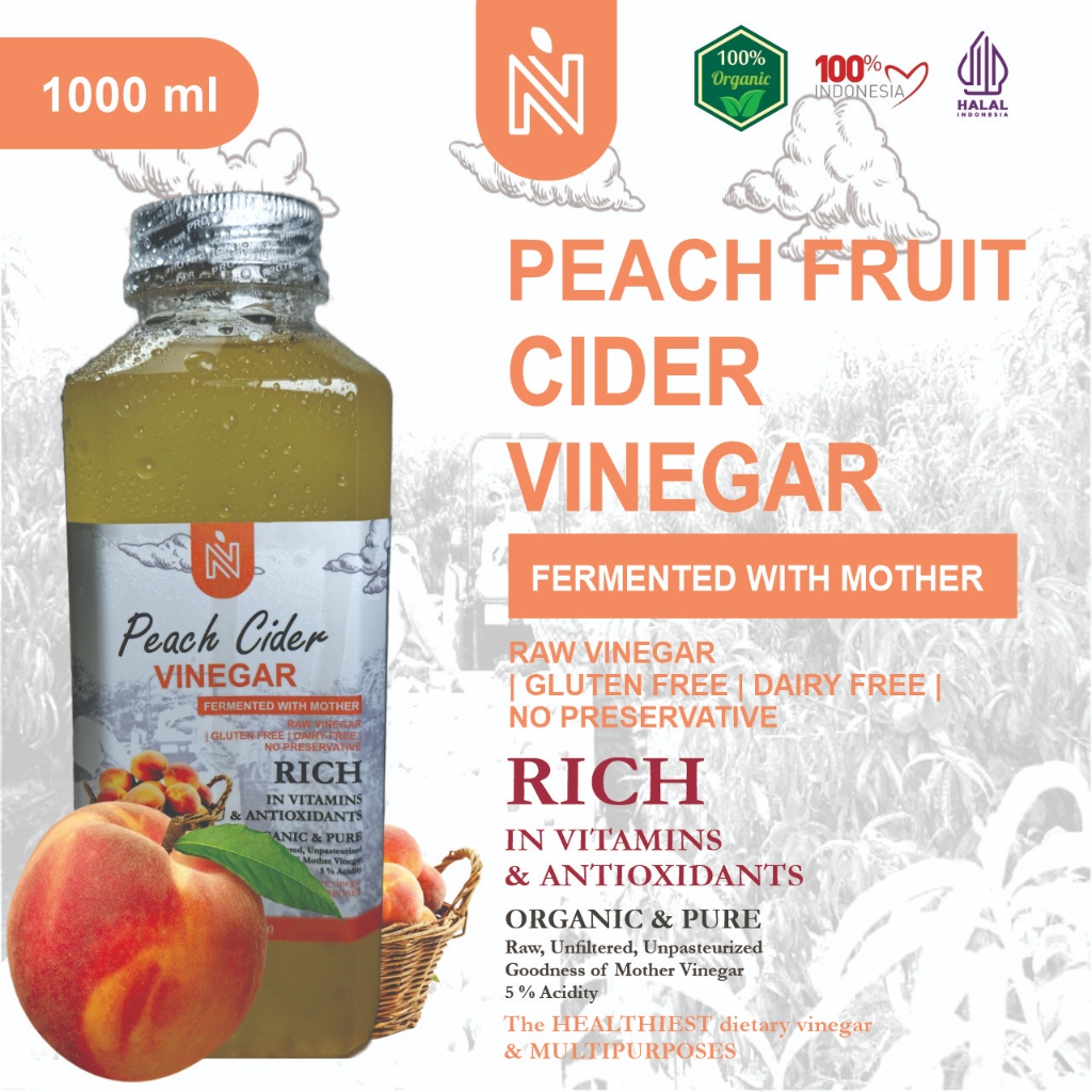 

BENUTRIVA Cuka Buah Persik 250ml - 1000ml dengan Endapan Mother Fermentasi/Peach Cider Vinegar Bragg
