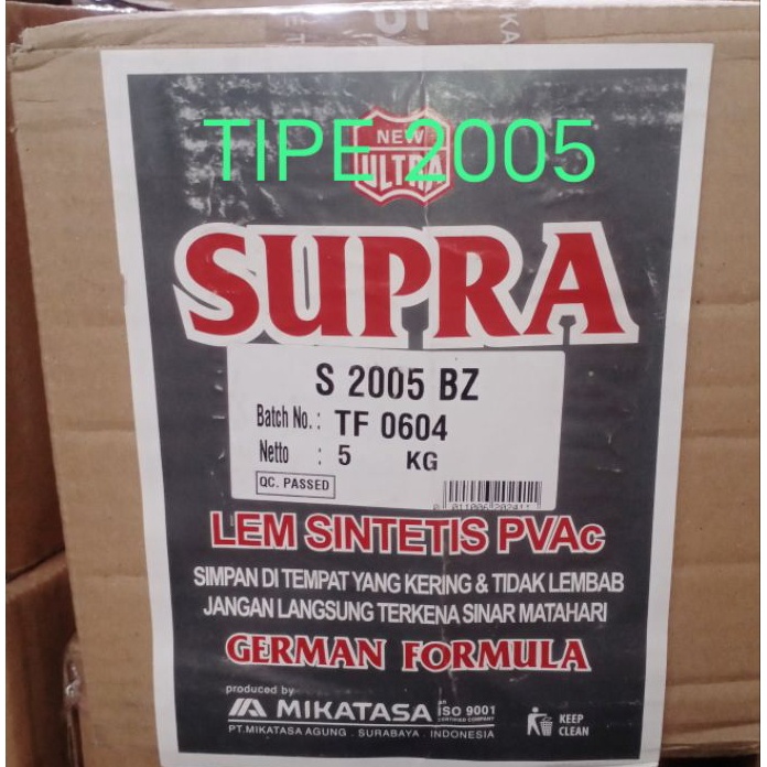 

Wow LEM PUTIH PVAC SUPRA MIKATASA 5 KG TIPE S 25 BZ or lem kayu Supra