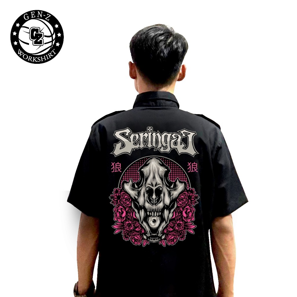 Gen-Z Workshirt Kemeja PDH  Seringai Pink Vintage  | kemeja  Lengan Pendek  Unisex Pria Wanita| PDH 