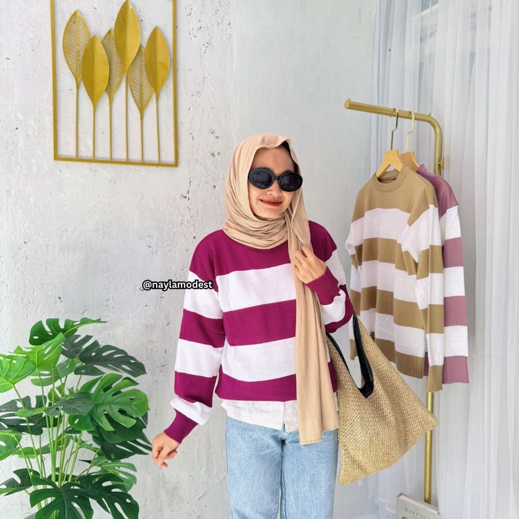 EIRA Sweater Rajut Motif Garis / Atasan Rajut Wanita