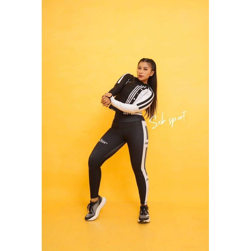 Baju Senam Murah SXB PWR ACTIVE  JACKET CROP AND LEGGING COMPRESSION