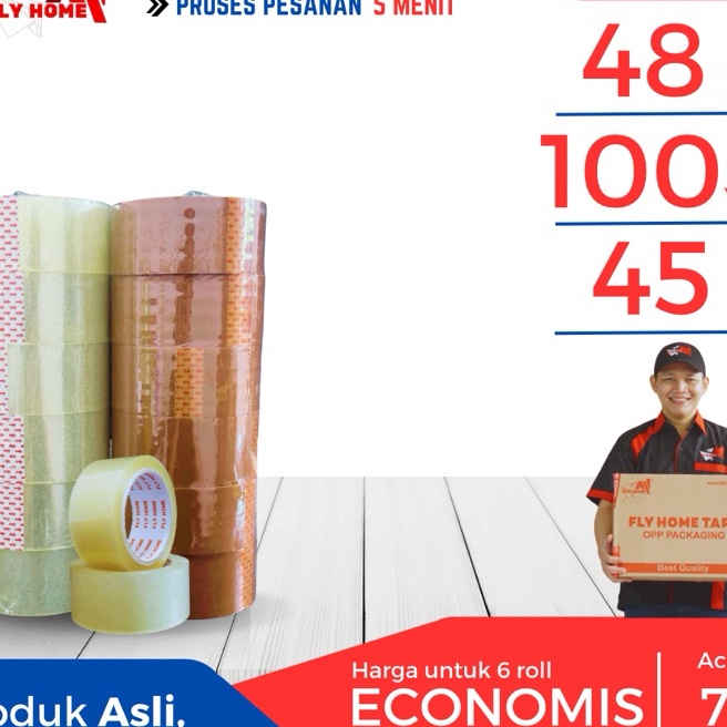 

Wah FLYHOME Lakban bening 1yard 2inchi 48mm x 1yard 6 roll 1 yard ECO