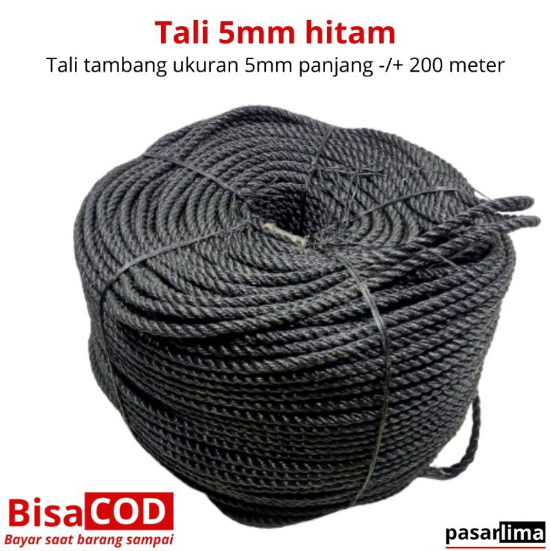Tali Tambang ukuran 5mm warna Hitam.