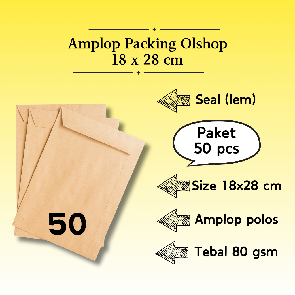 

50 Pcs Potrait - Amplop Packaging Kraft Potrait Amplop Klasik Coklat Polos Seal (Pakai Lem) 18 x 28 cm