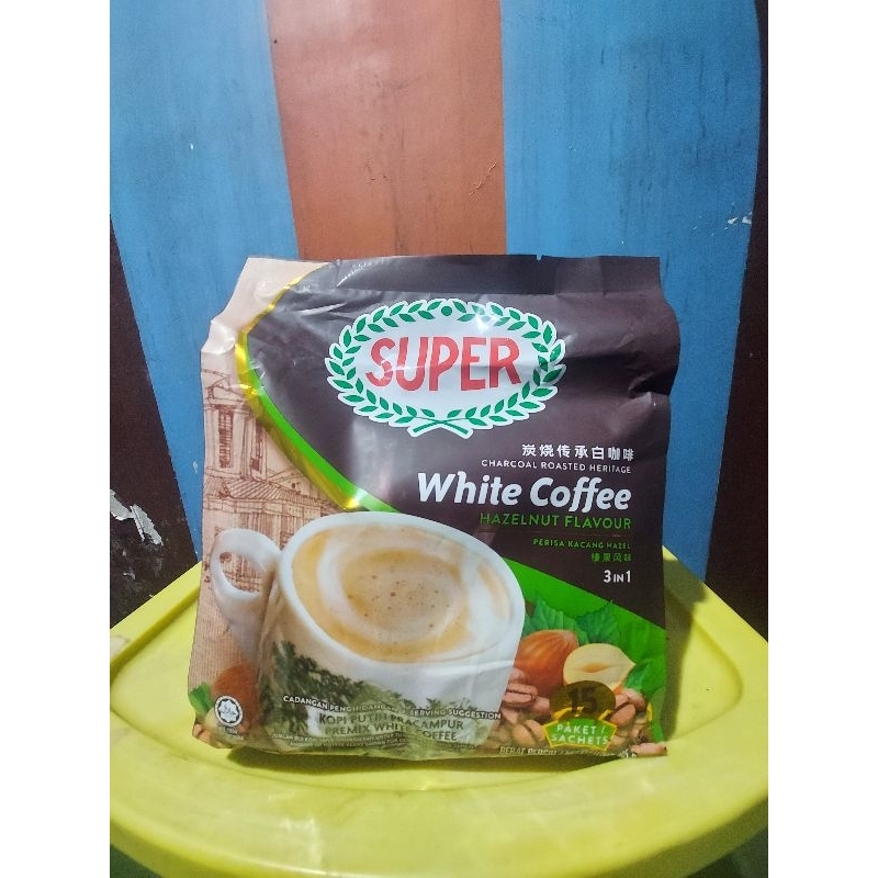 

Super White Coffee Hazelnut (15x33gr) Super Charcoal Roasted Heritage Hazelnut 3 in 1 Kopi Putih Pracampur Kacang Hazel