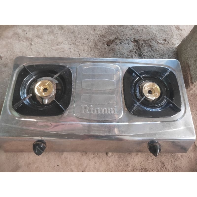 kompor rinai 2 tungku stenlis lengkap selang regulator( bekas normal)