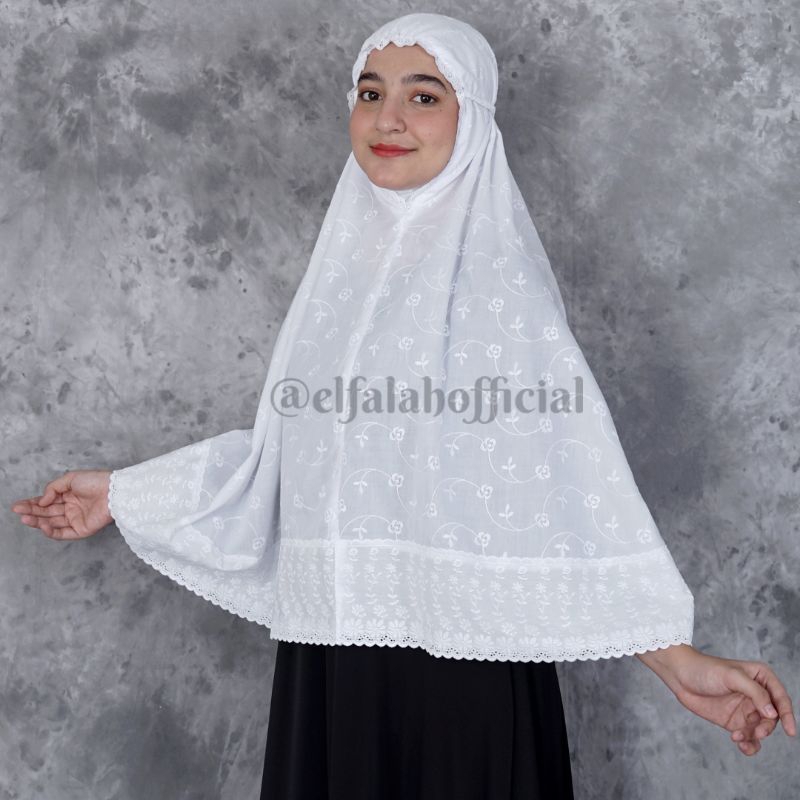 Bergo Putih Umroh Wanita Renda Katun Jumbo Perlengkapan Umroh Wanita