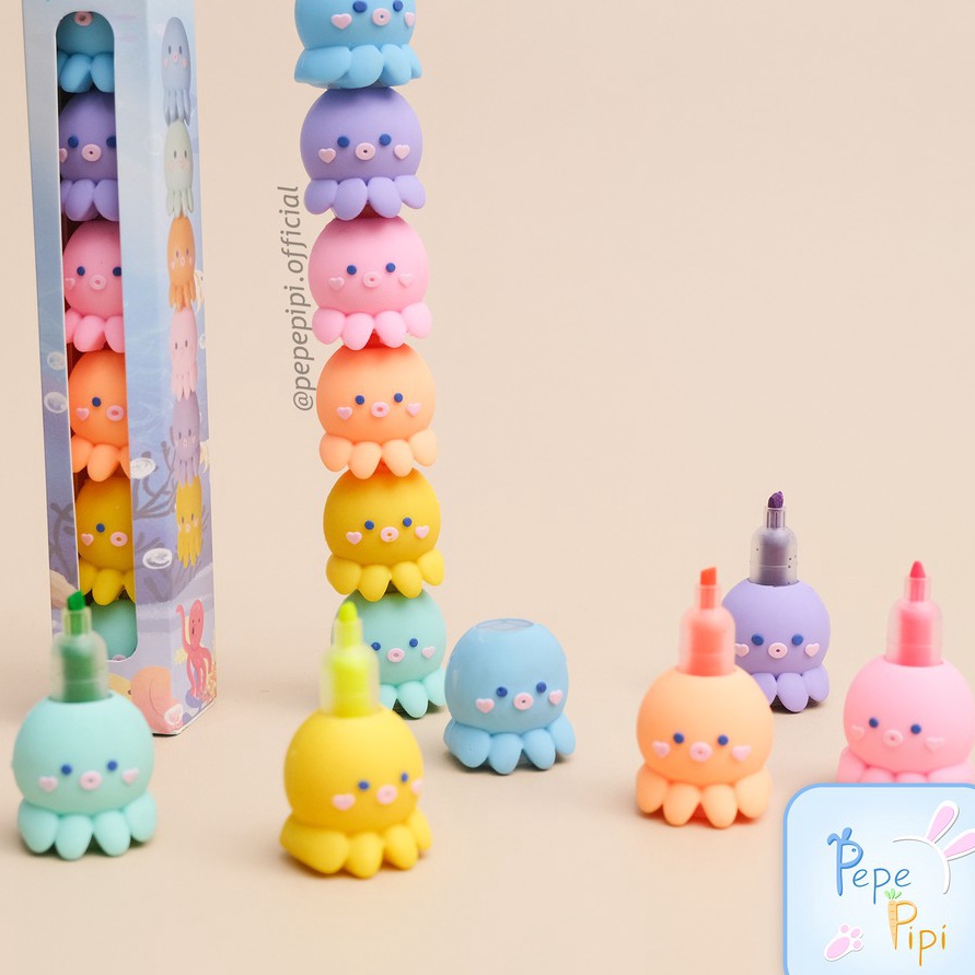 

KP8 Hhlhter Octopus Tumpuk 1 Set Spidol Pastel Marker Textlhter Textr Gurita