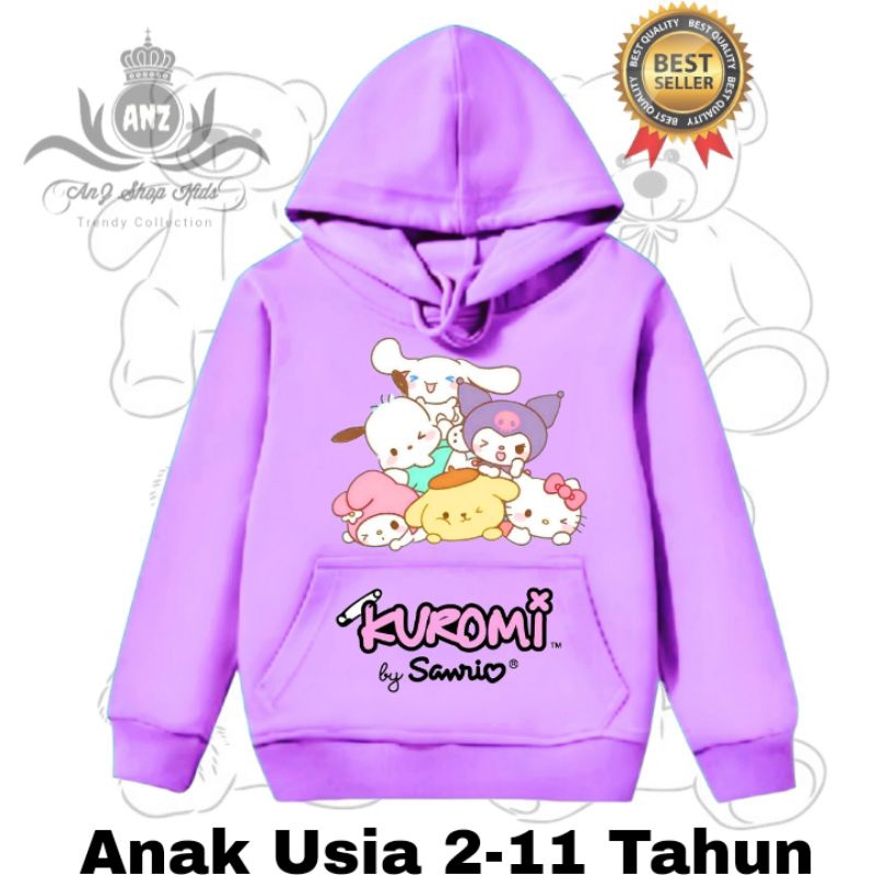 Sweater Hoodie Anak Perempuan KUROMI Lucu 9 Pilihan warna / Switer Hodie SANRIO KUROMI Anak Cewek Us