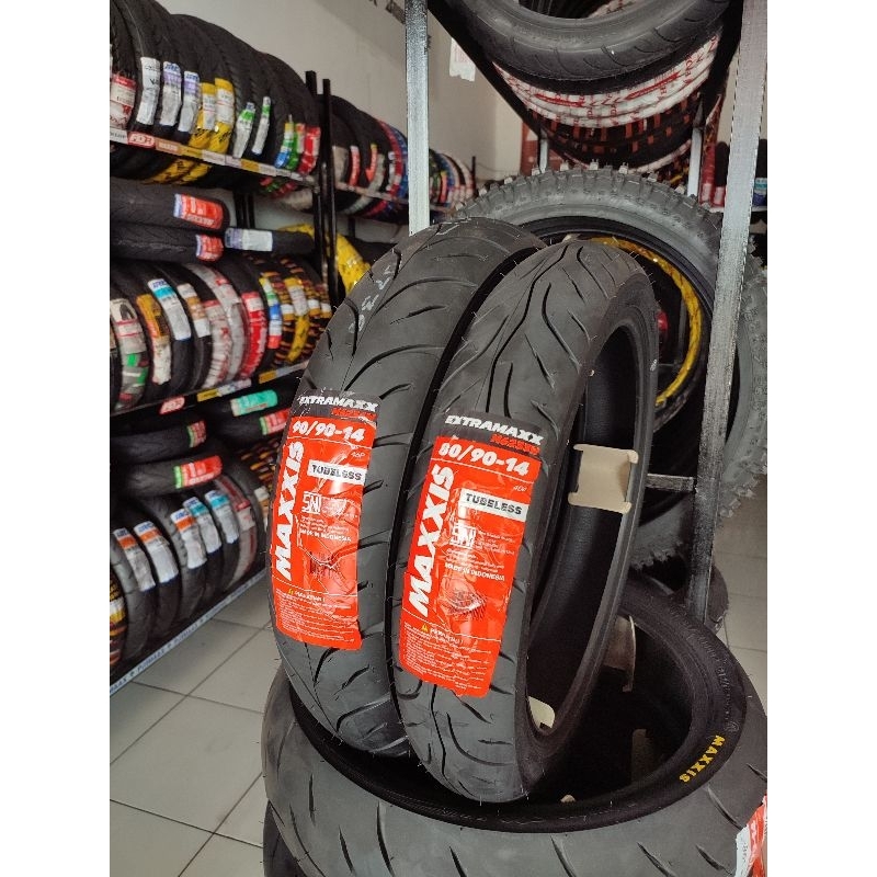 SATU SET SEPASANG BAN TUBLESS MAXXIS EXTRAMAX 80/90 90/90 RING 14