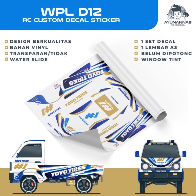 Decal Stiker RC WPL D12 skala 1:10 toyo tires livery