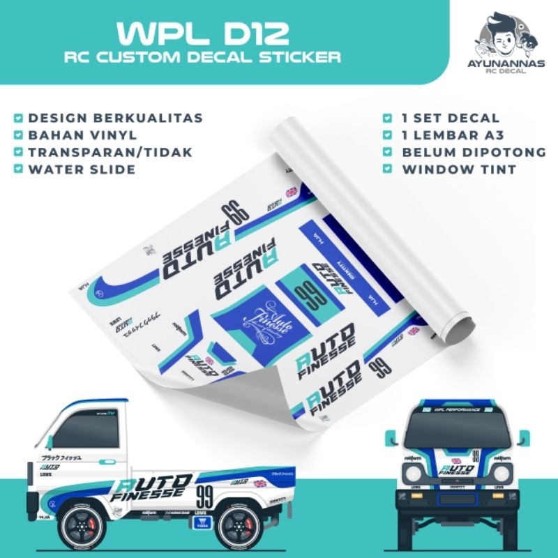 Decal Stiker RC WPL D12 skala 1:10 AUTO FINESSE LBWK